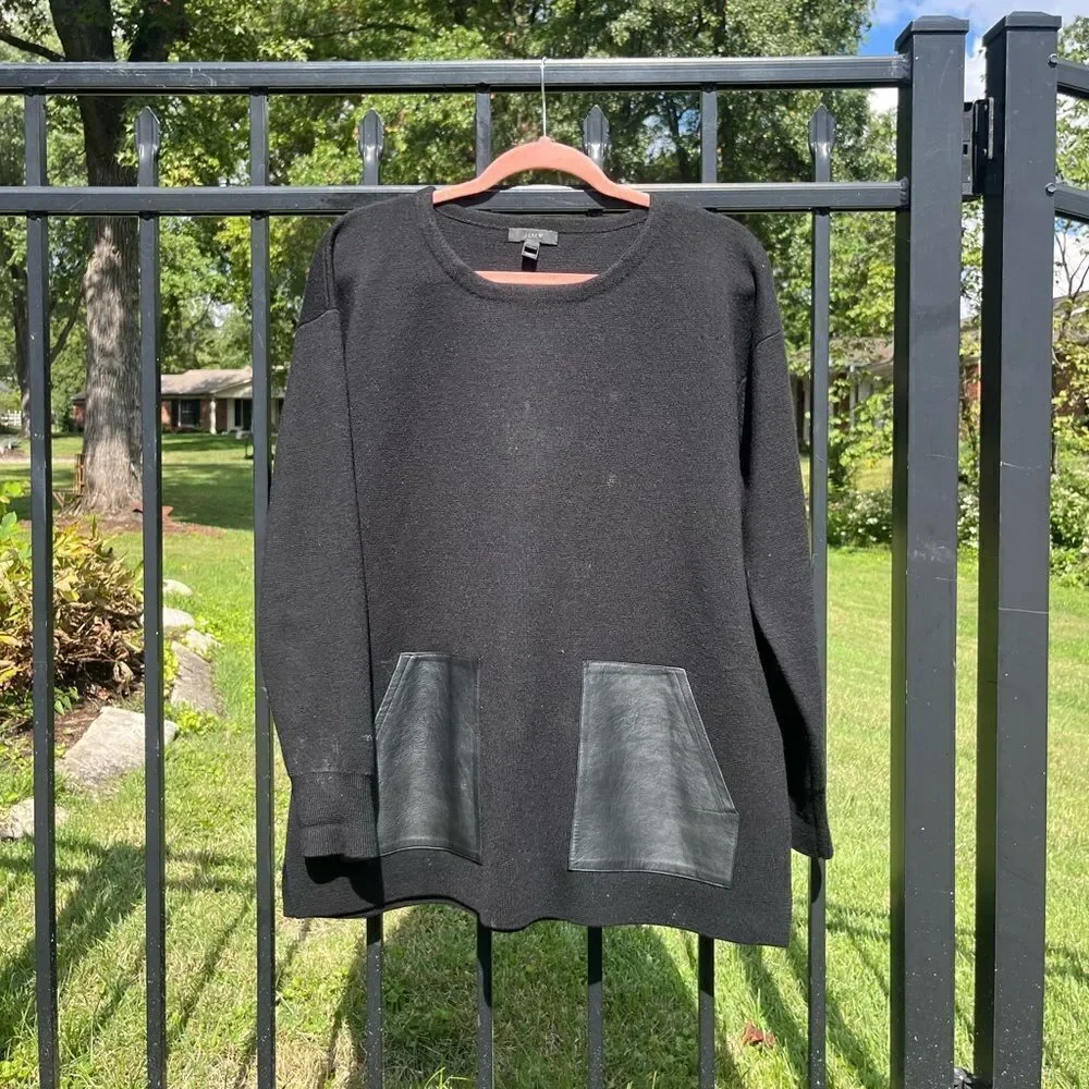 J Crew Leather Pocket Wool Sweater